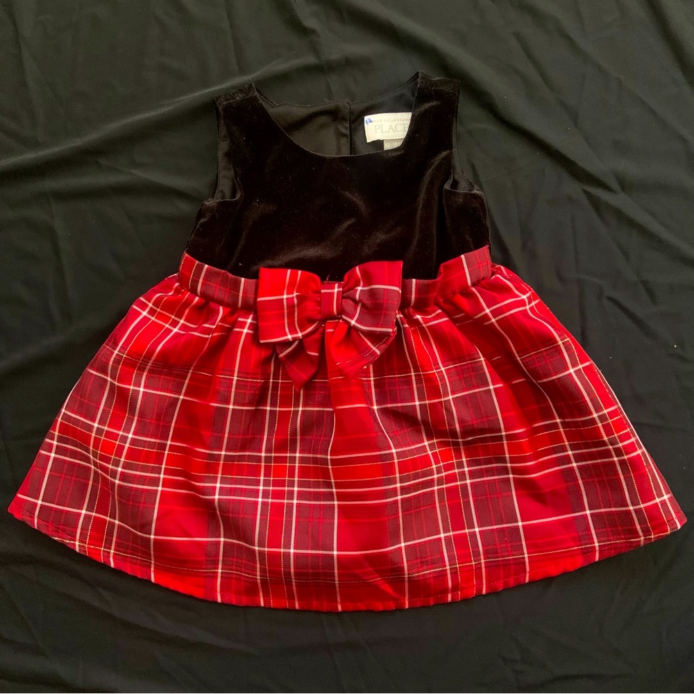 Xmas Red Plaid Dress with Bow 12-18mo